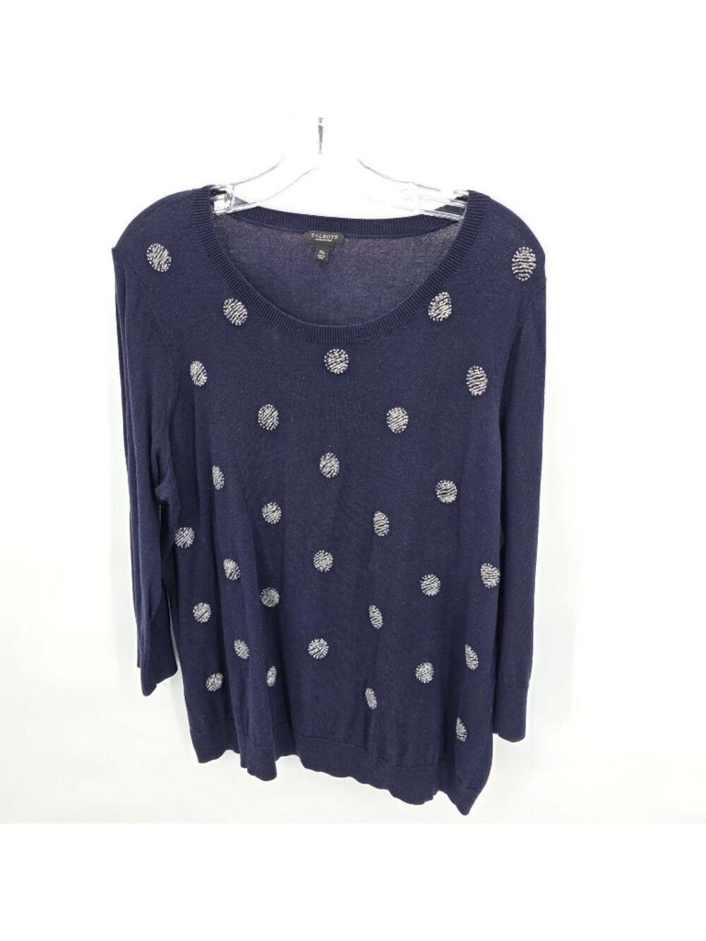 Talbots Sweater Womens XL P Blue Sequin Polka Dot Embellished Pullover Office
